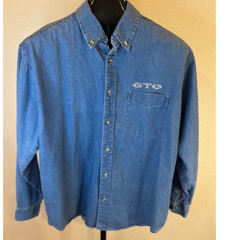 Mens Classic Car Collection GTO Denim Button Up Shirt Long‎ Sleeve Size L